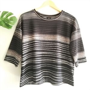 Bobeau Black brown striped boxy Nordstrom top S